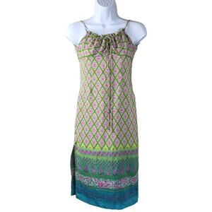 Hype Dress Sleeveless‎ Print Tie Neck Side Slit Blue Green Pink Juniors 7